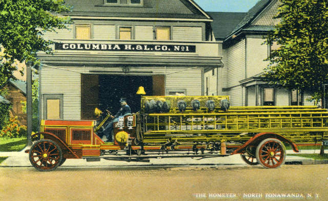 Old fire station and ladder truck.